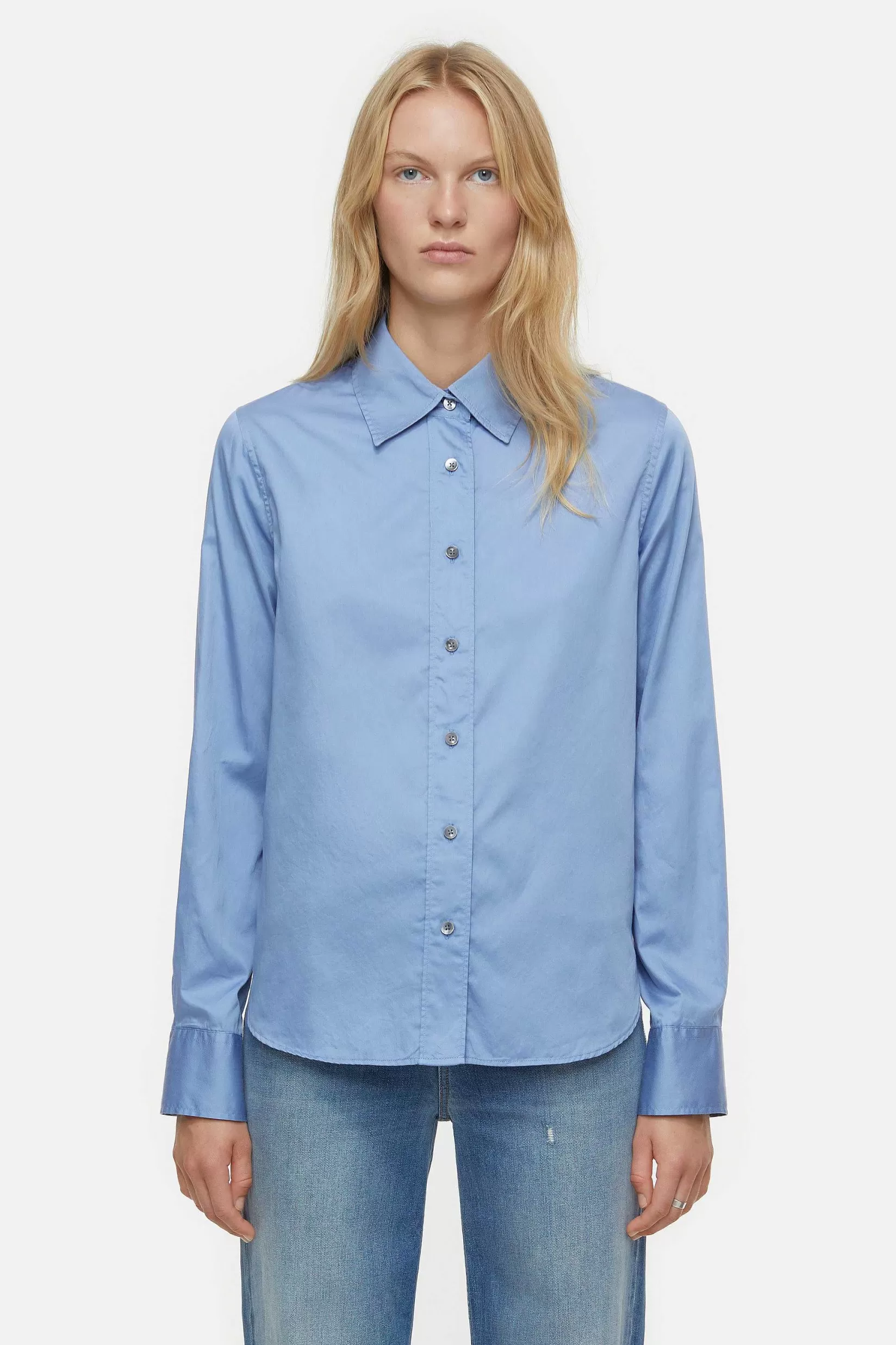 Discount CLOSED Katoenen Satijnen Blouse Blauwe Horizon