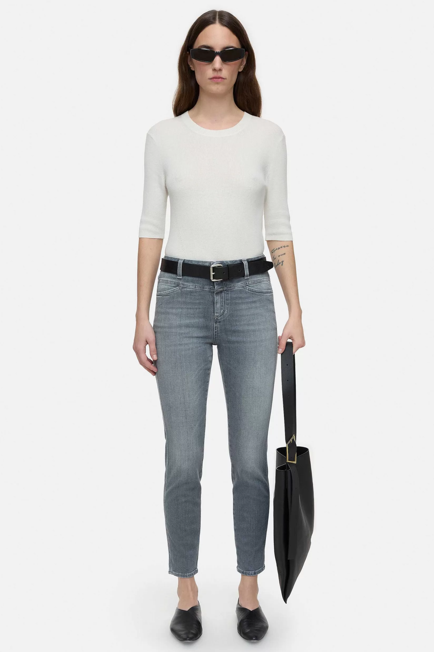 Discount CLOSED Skinny Pusher In Denimstijl Midden Grijs